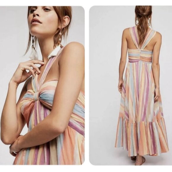 Free People Tropical Sunrise Maxi Dress Size 4 stripe strap - Picture 2 of 6